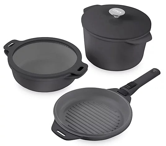 3-Pc SmartStore Cast Aluminum Cookware Set w/ 2 Lids & Handle